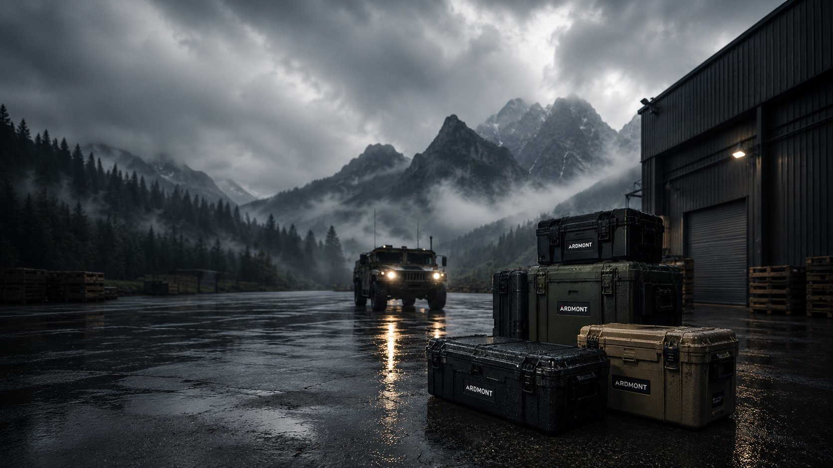 Rugged Ardmont protective cases staged at a mountain field base